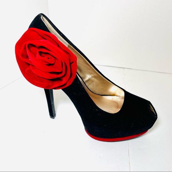 Qupid Red Rose Salsa Platform Heels - Picture 8 of 11